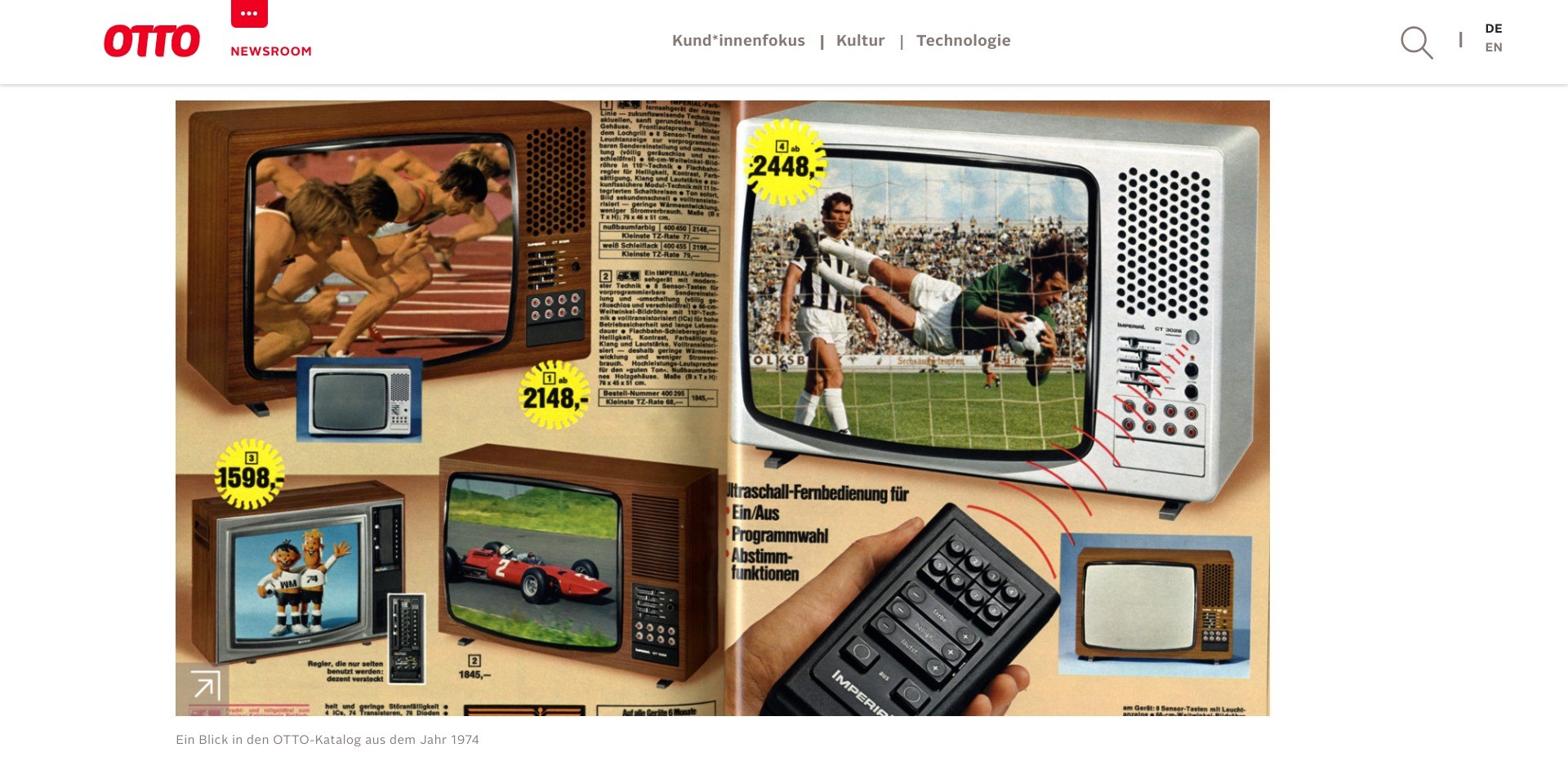 Screenshot of otto.de displaying an old catalogue page from the 1970s