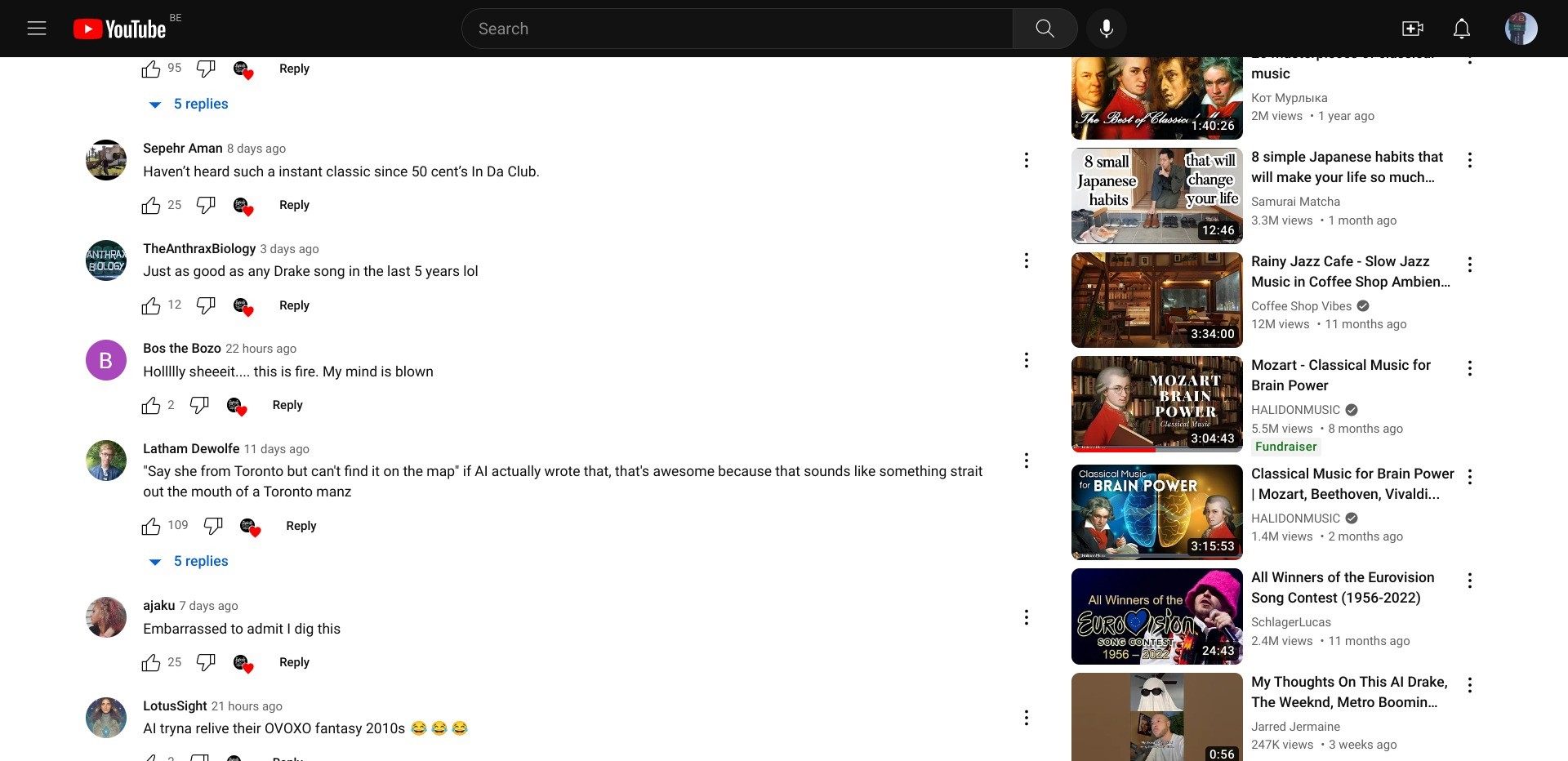 Screenshot of https://www.youtube.com/watch?v=81Kafnm0eKQ displaying the comments section