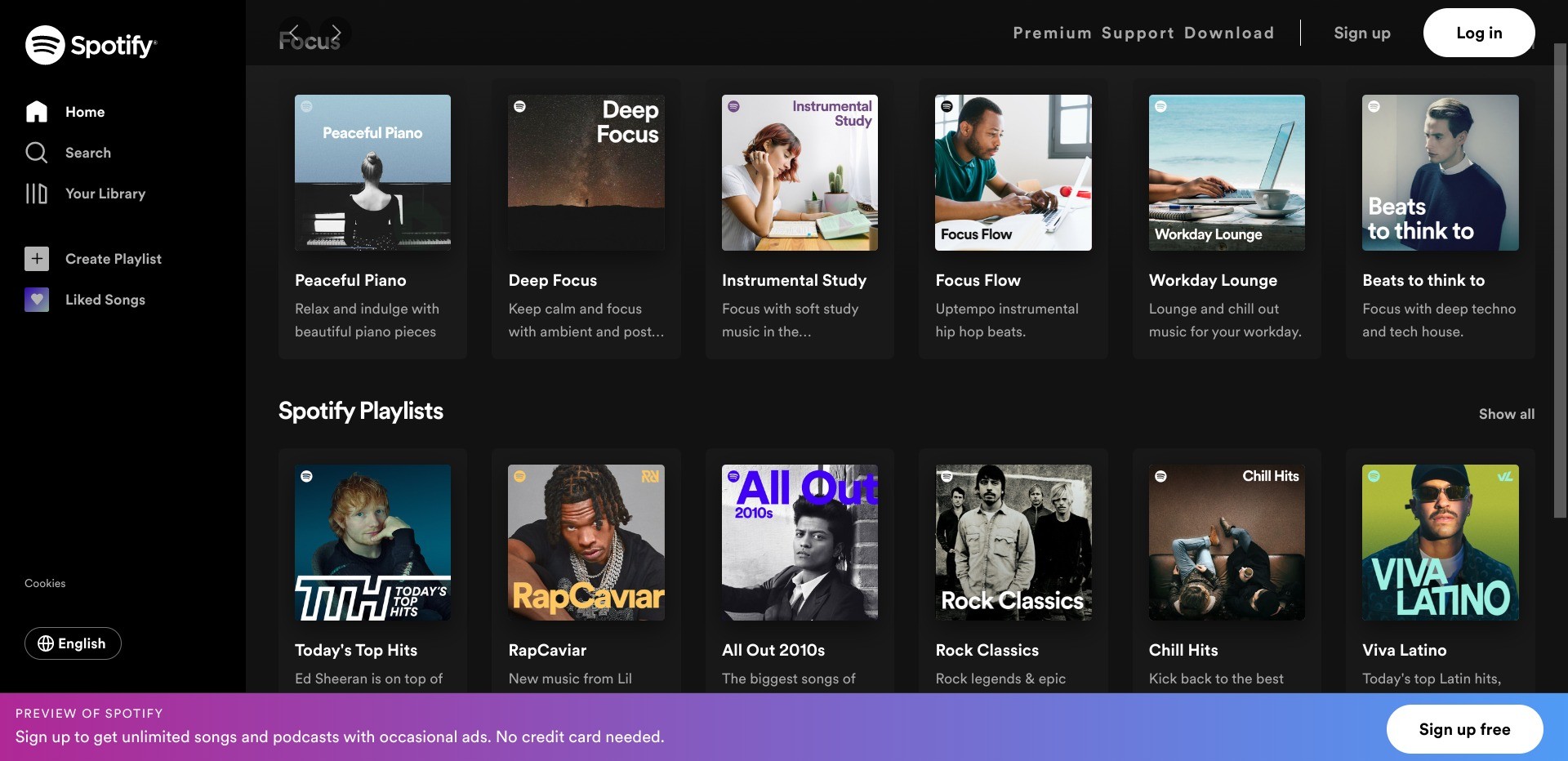 A screenshot of the homepage of spotify.com