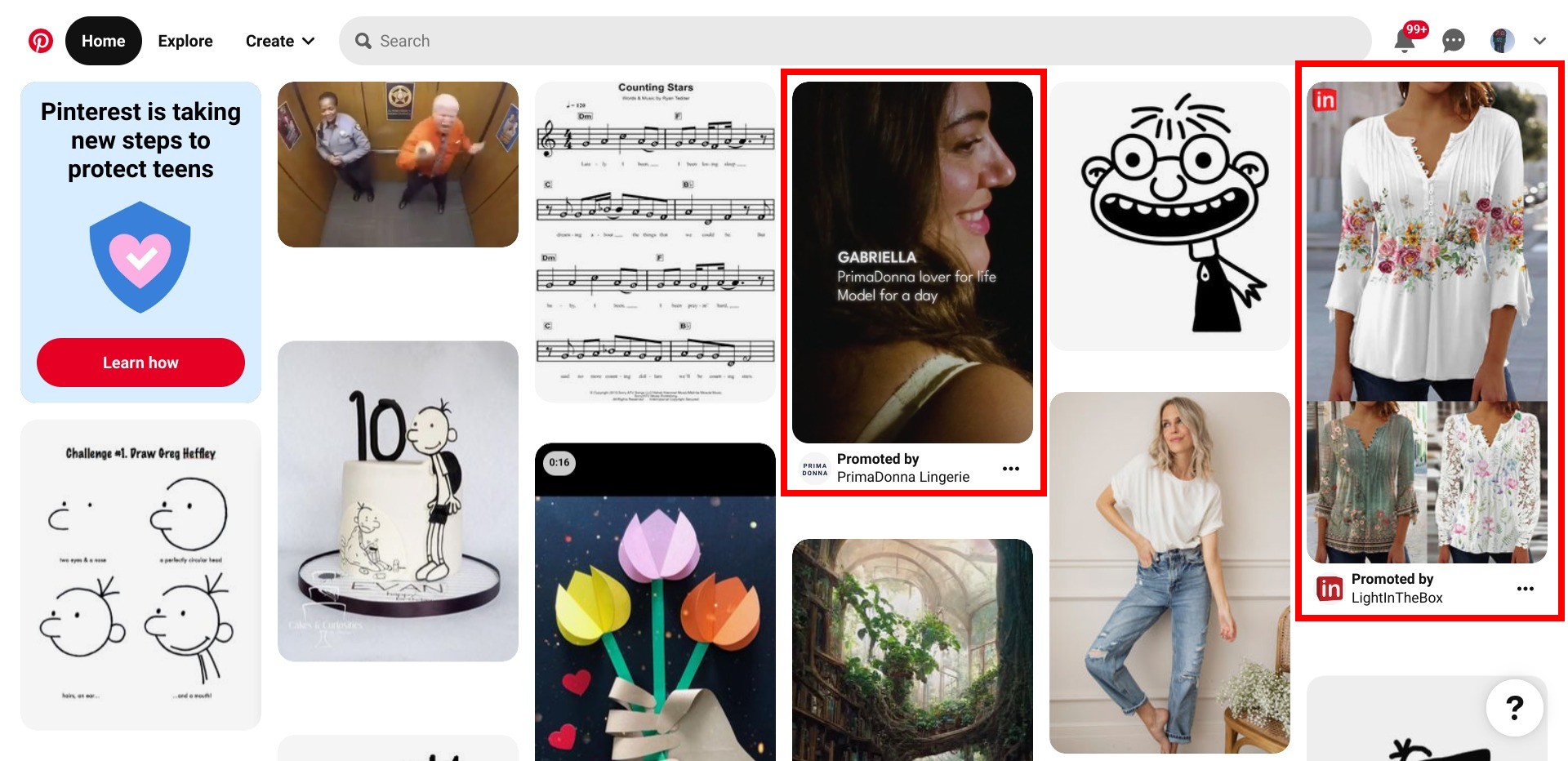 Screenshot of pinterest.com featuring two native ads