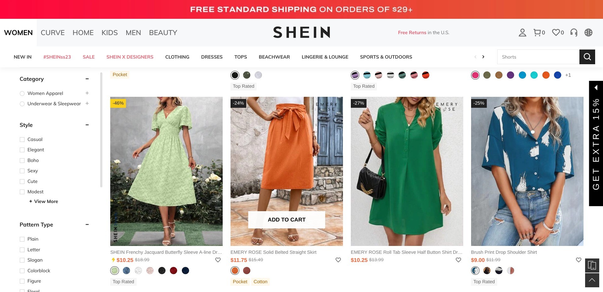 Screenshot of random SHEIN listings on us.shein.com