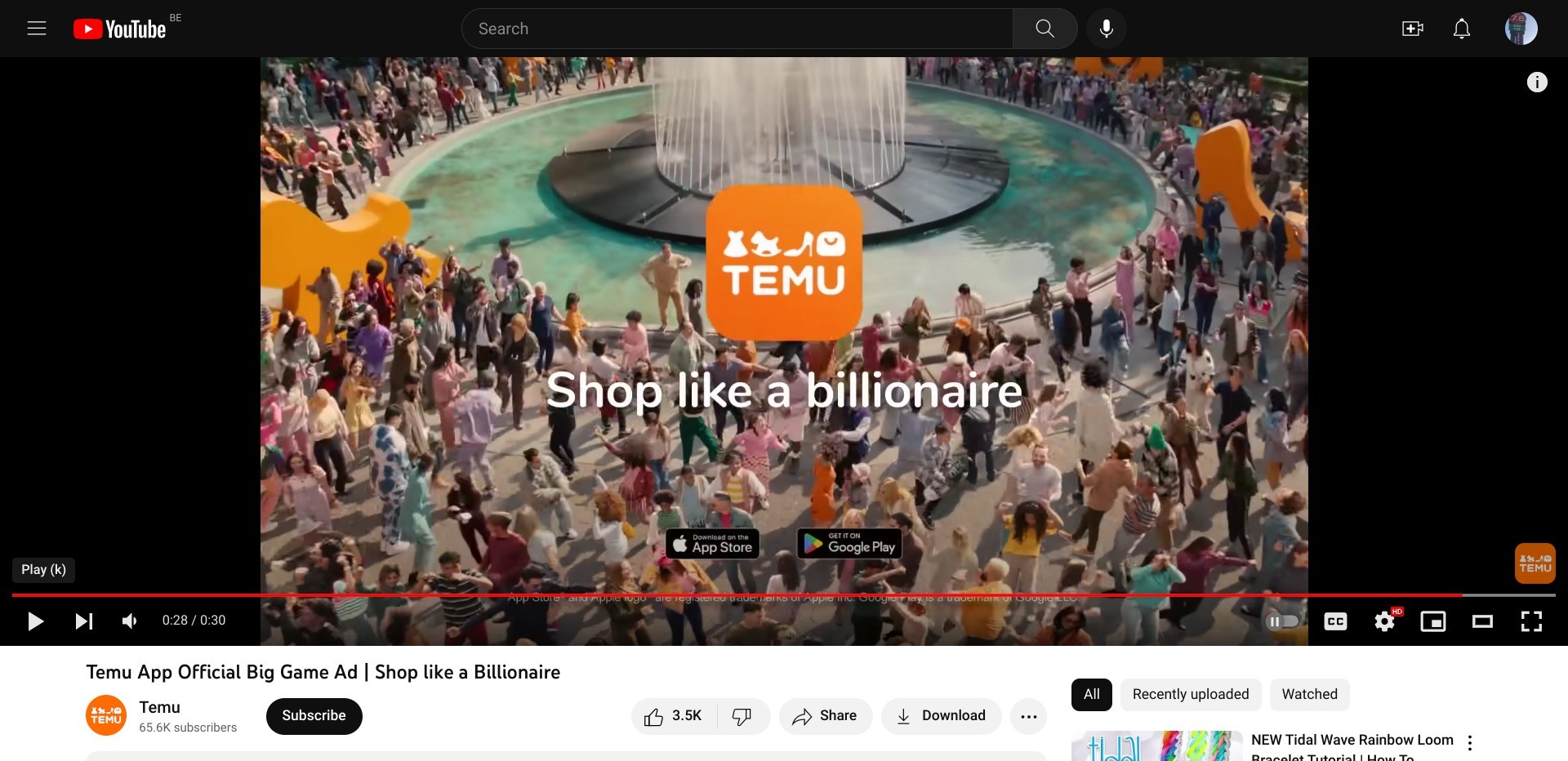 Still image of Temu’s Super Bowl ad on youtube.com/watch?v=RgNuwb9lpeg