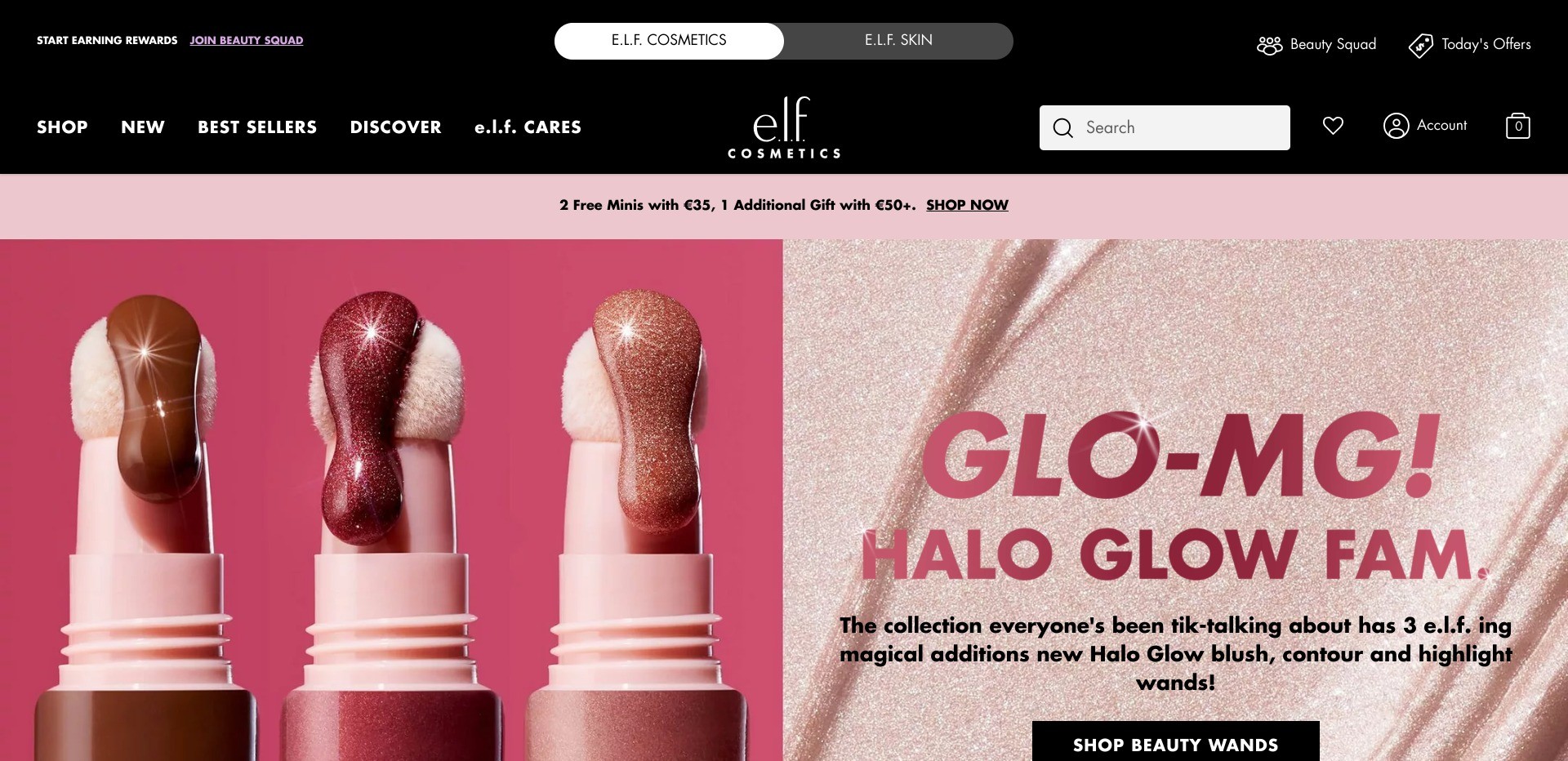 Screenshot of elfcosmetics.com’s homepage