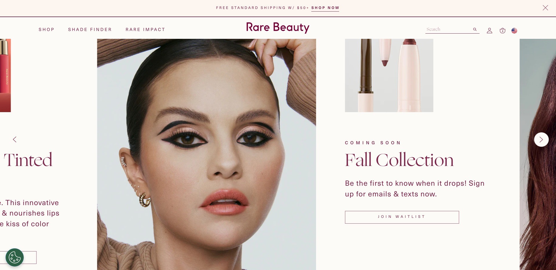Screenshot of rarebeauty.com’s homepage