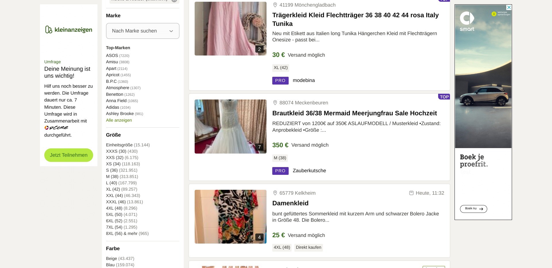 Screenshot of kleinanzeigen.de displaying random product listings