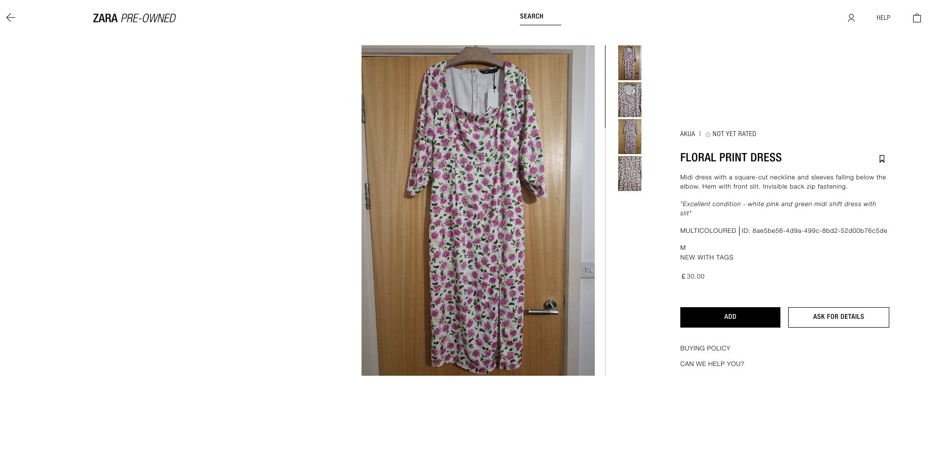 Screenshot of a random product listing on resell.zara.com