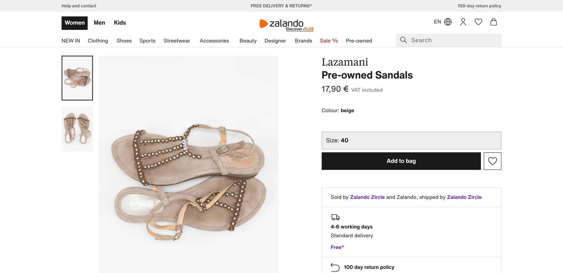 Screenshot of a random product listing on en.zalando.de