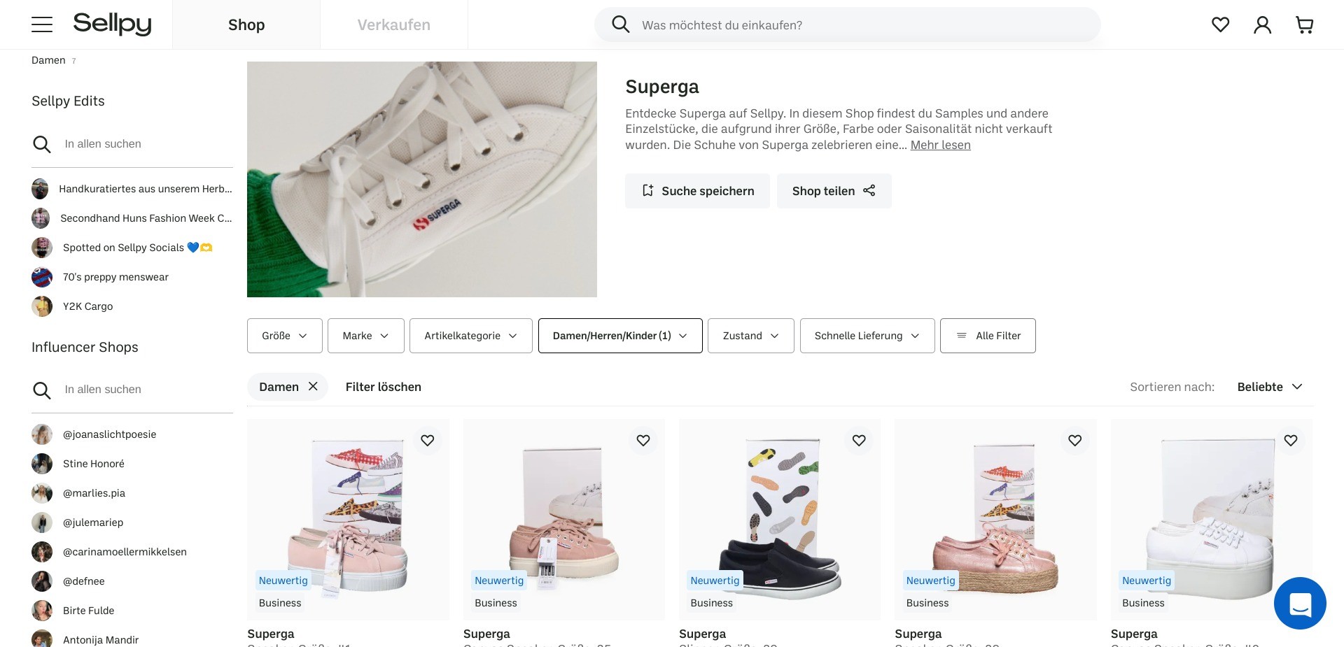 Screenshot of sellpy.de/store/user/superga