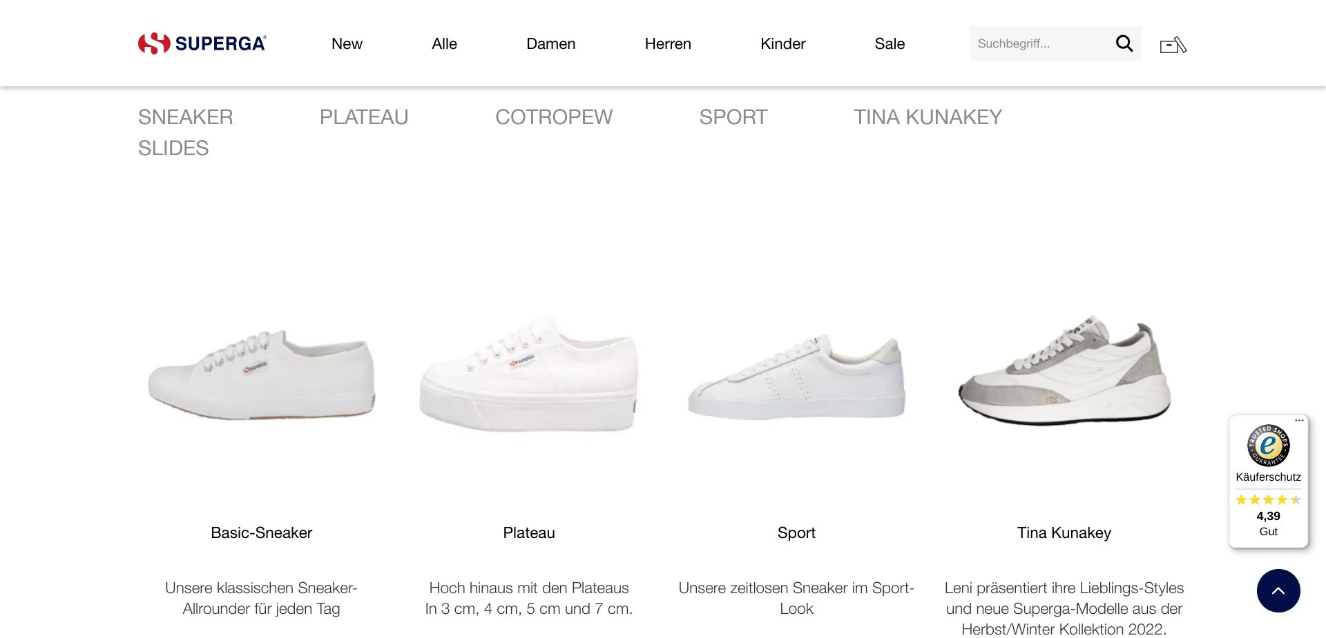 Screenshot of random product listings on superga.de