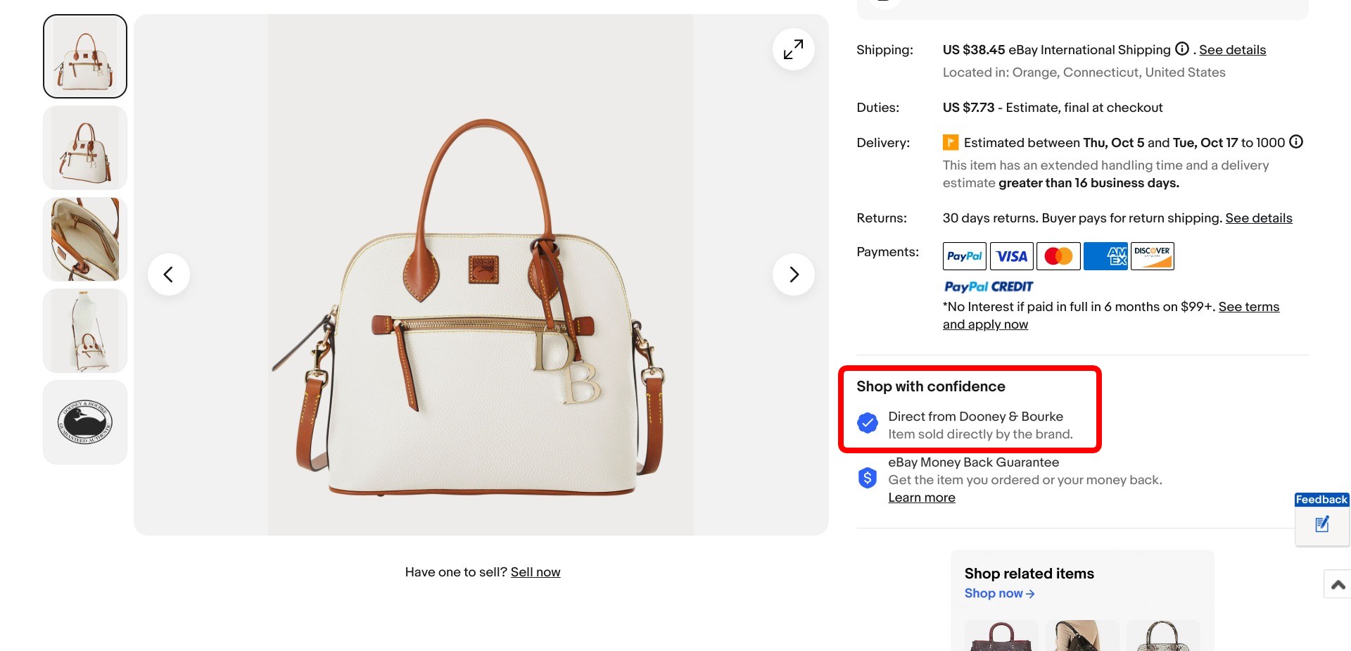 Screenshot of a random product listing on ebay.com displaying “Direct from Brand”