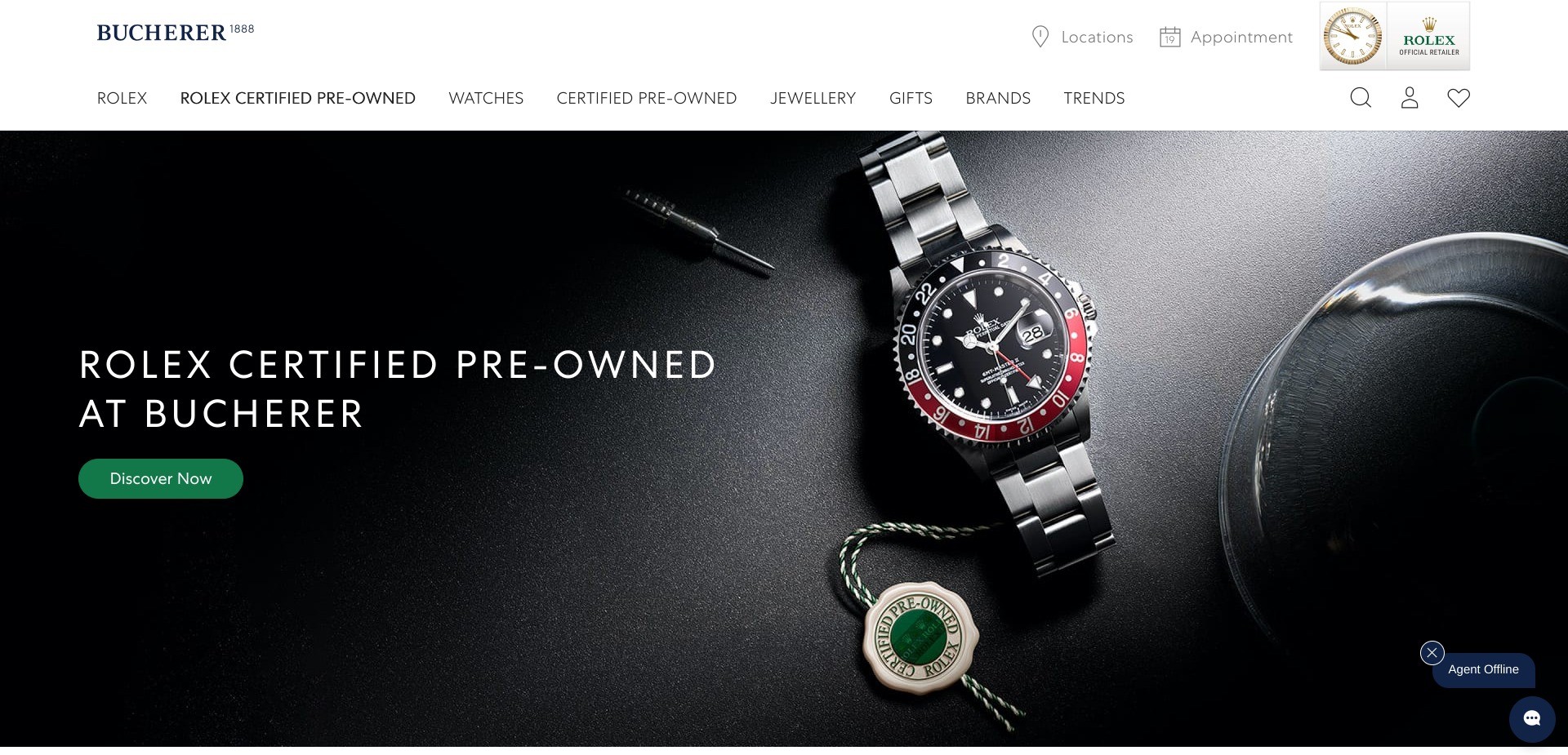 Screenshot of bucherer.com/rolex-certified-pre-owned