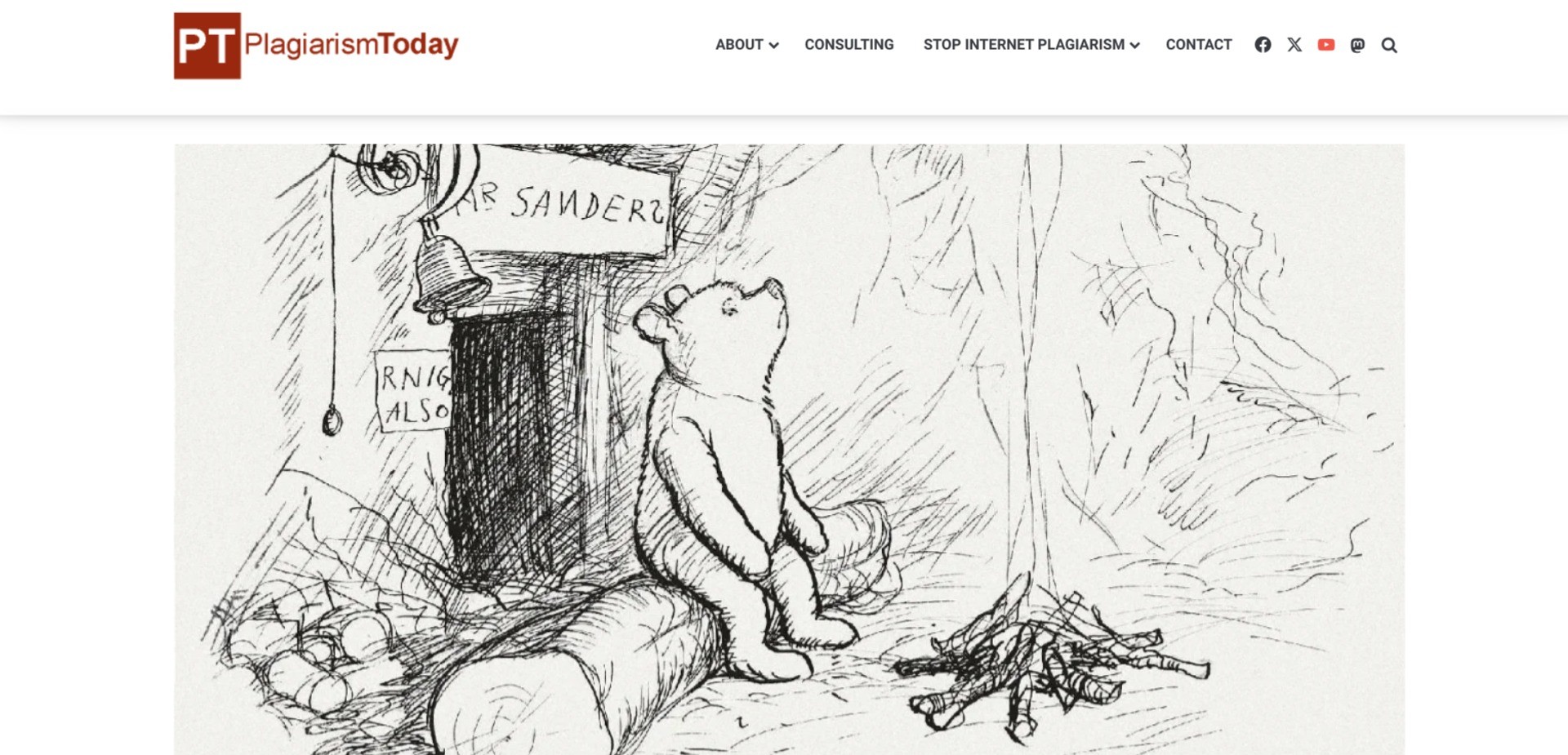 Screenshot of plagiarismtoday.com displaying one of the original Winnie-the-Pooh illustrations