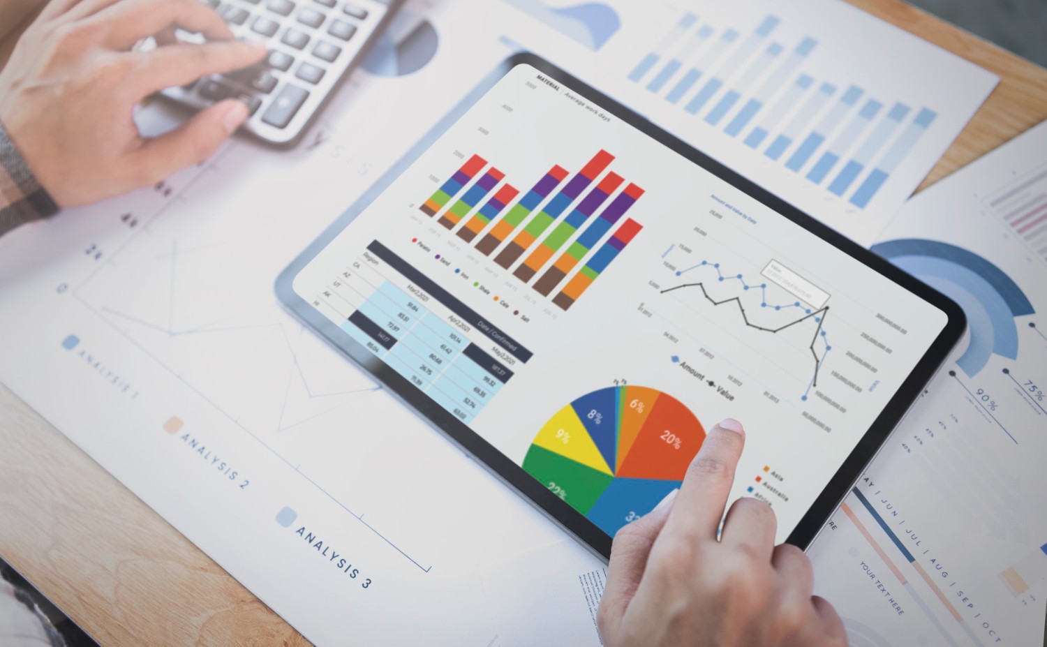 Illustration of data charts pictured on a tablet