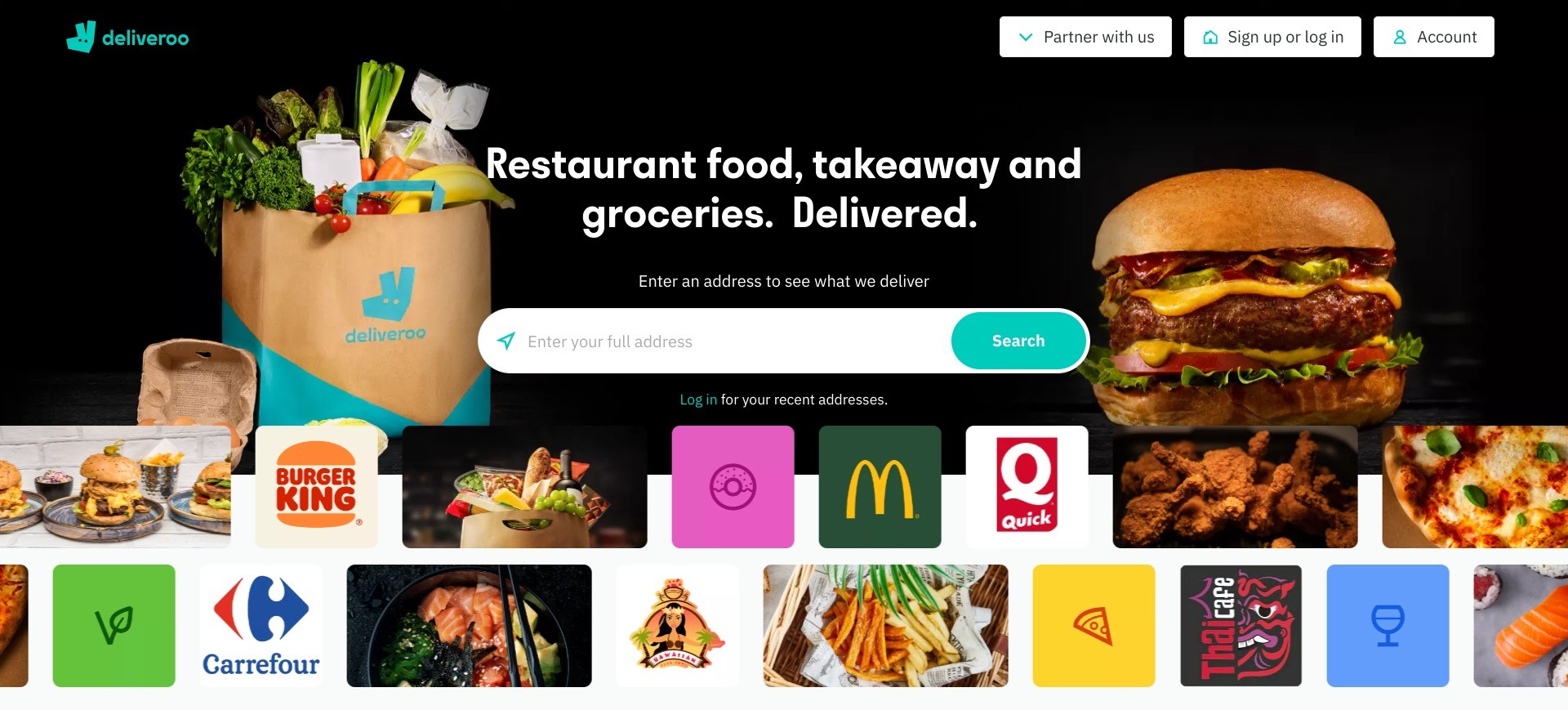 Screenshot of the homepage of deliveroo.be